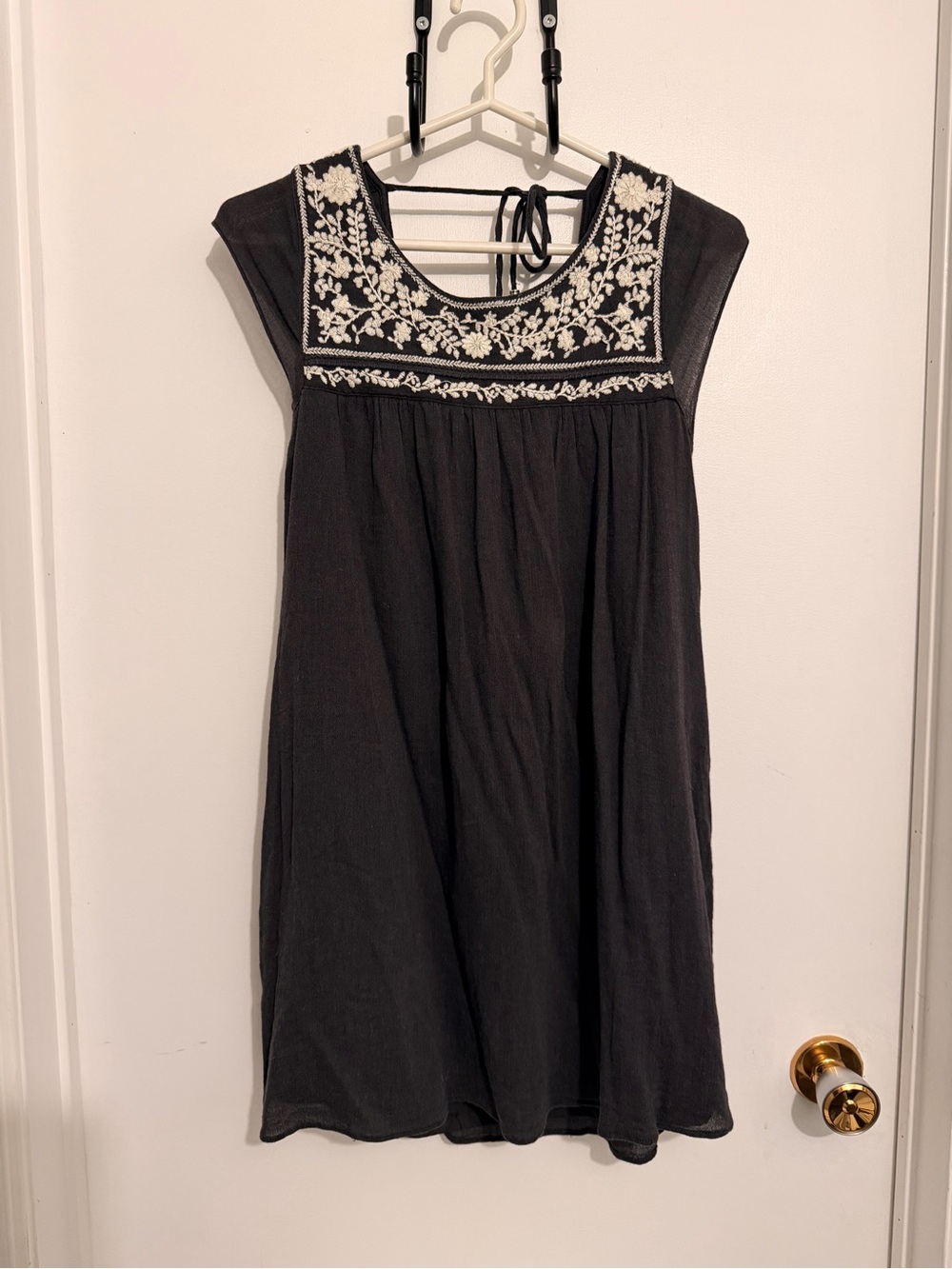 American Eagle Outfitters dark gray Mini Dress with White Embroidery